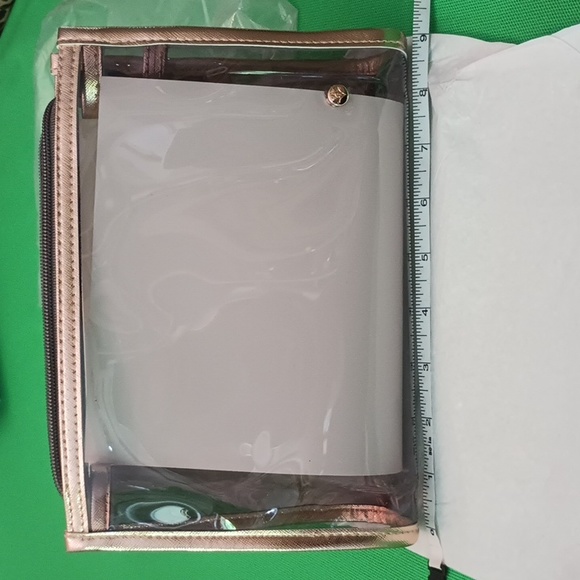 Handbags - Smokey color clear makeup bag with gold piping